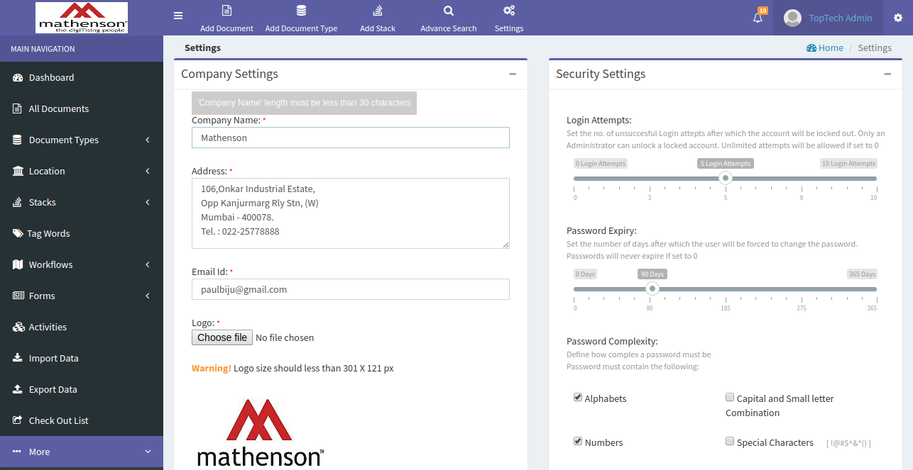 Settings Page